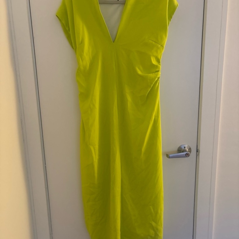 Zara Neon Lime V-Neck Midi Dress